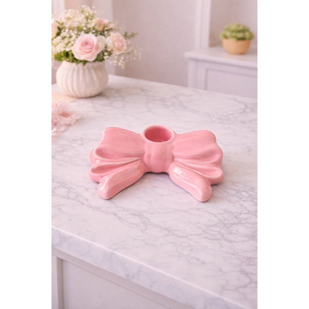 New Pink Bow Bowknot Bowtie Candlestick Holder Stand Wedding Brithday Decor